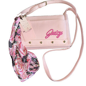 NWT Juicy Couture Pink Crossbody Purse Removable Floral Scarf & Bag Studs Logo‎